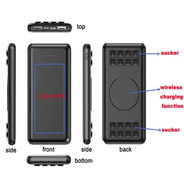 10000 mAh Power bank and wireless charger with sucker - 10000 mAh Power bank and wireless charger with sucker - Image 0 of 1