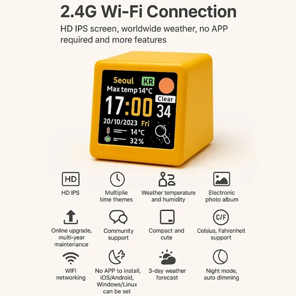 Portable Desktop Gadget Smart Weather Monitoring WiFi Clock - Portable Desktop Gadget Smart Weather Monitoring WiFi Clock - Image 2 of 4