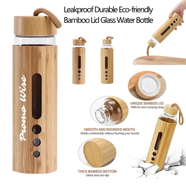 Leakproof Durable Eco-friendly Bamboo Lid Glass Water Bottle - Leakproof Durable Eco-friendly Bamboo Lid Glass Water Bottle - Image 0 of 10