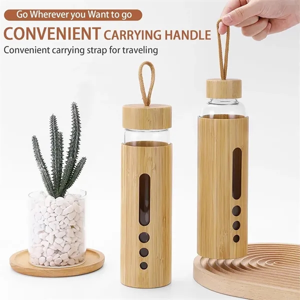 Leakproof Durable Eco-friendly Bamboo Lid Glass Water Bottle - Leakproof Durable Eco-friendly Bamboo Lid Glass Water Bottle - Image 2 of 10