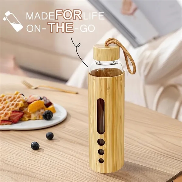 Leakproof Durable Eco-friendly Bamboo Lid Glass Water Bottle - Leakproof Durable Eco-friendly Bamboo Lid Glass Water Bottle - Image 4 of 10