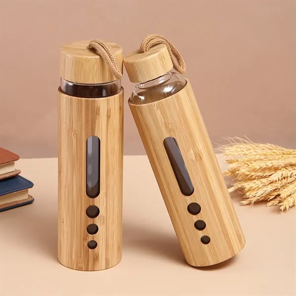 Leakproof Durable Eco-friendly Bamboo Lid Glass Water Bottle - Leakproof Durable Eco-friendly Bamboo Lid Glass Water Bottle - Image 5 of 10