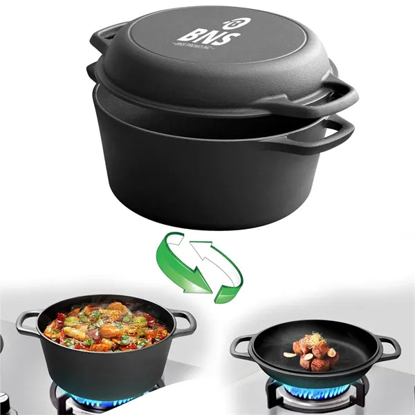 7 QT Cast Iron Dutch Oven Pot with Skillet Lid Cooking Pan - 7 QT Cast Iron Dutch Oven Pot with Skillet Lid Cooking Pan - Image 0 of 1