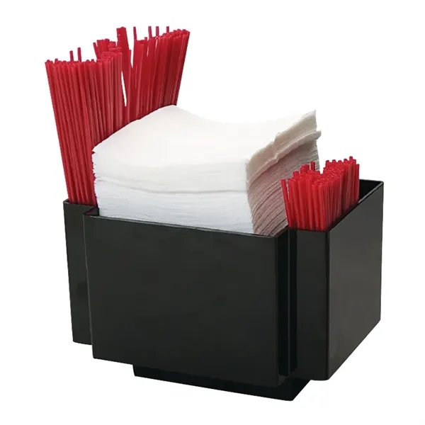 Napkin Caddy / Holder With 2 Side Straw Pockets - Napkin Caddy / Holder With 2 Side Straw Pockets - Image 1 of 1