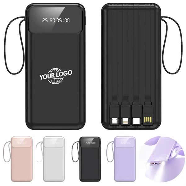 10000mAh Fast Charging Power Bank With Built-In 4 Cables - 10000mAh Fast Charging Power Bank With Built-In 4 Cables - Image 0 of 8