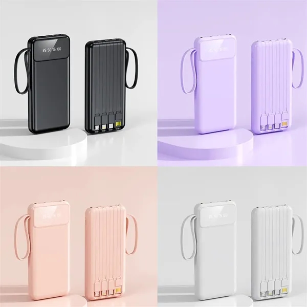 10000mAh Fast Charging Power Bank With Built-In 4 Cables - 10000mAh Fast Charging Power Bank With Built-In 4 Cables - Image 1 of 8