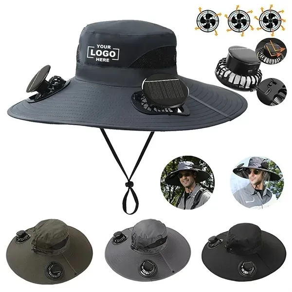 Wide Brim Solar Fan Outdoor Fishing Hat - Wide Brim Solar Fan Outdoor Fishing Hat - Image 0 of 3