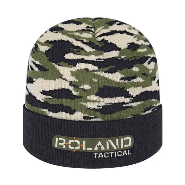 Vintage Tiger Camouflage Knit Cap with Solid Color Cuff