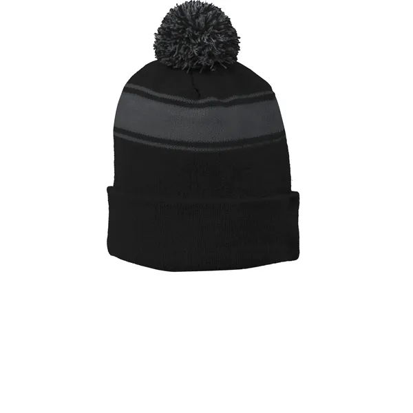 Sport-Tek Stripe Pom Pom Beanie. - Sport-Tek Stripe Pom Pom Beanie. - Image 1 of 6