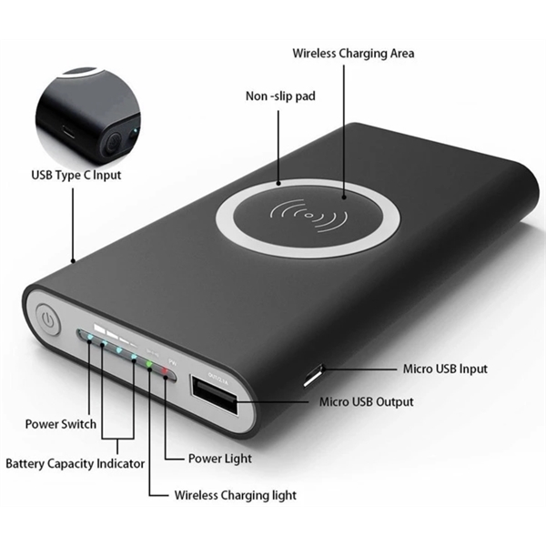 Power Bank QI Wireless Phone Charging Station - 8000 MAh - Power Bank QI Wireless Phone Charging Station - 8000 MAh - Image 3 of 5