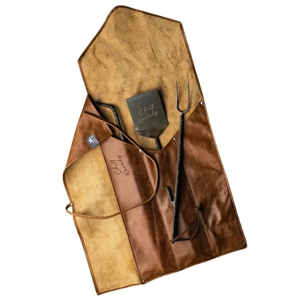 Grilling Tool Gift Set with Leather Roll-Up Pouch - Grilling Tool Gift Set with Leather Roll-Up Pouch - Image 0 of 5