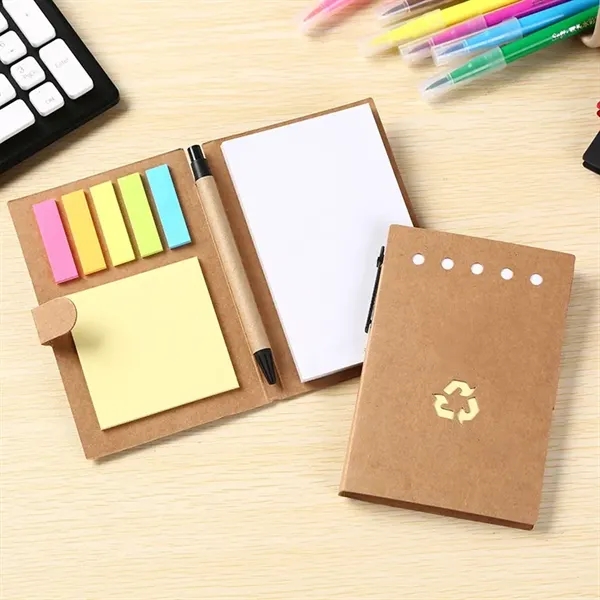 4 x 5.8 inch Recycled Note Pad with Sticky Notes, Tabs & Pen - 4 x 5.8 inch Recycled Note Pad with Sticky Notes, Tabs & Pen - Image 2 of 4