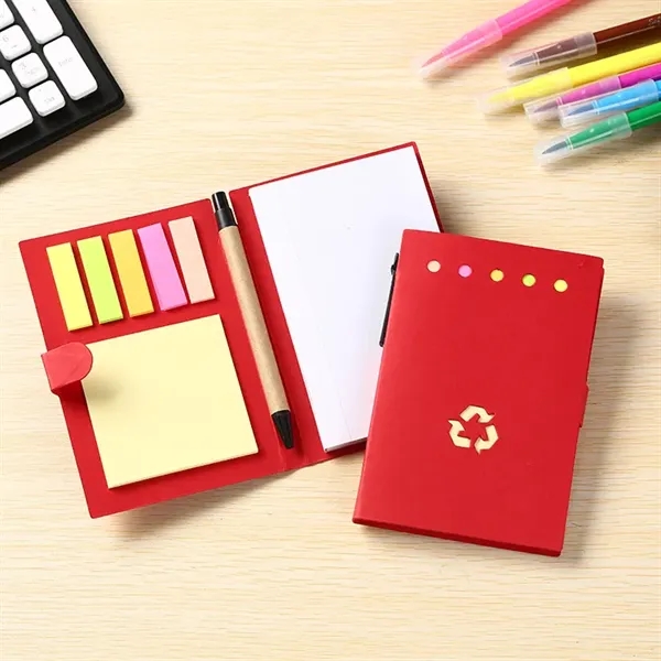 4 x 5.8 inch Recycled Note Pad with Sticky Notes, Tabs & Pen - 4 x 5.8 inch Recycled Note Pad with Sticky Notes, Tabs & Pen - Image 3 of 4