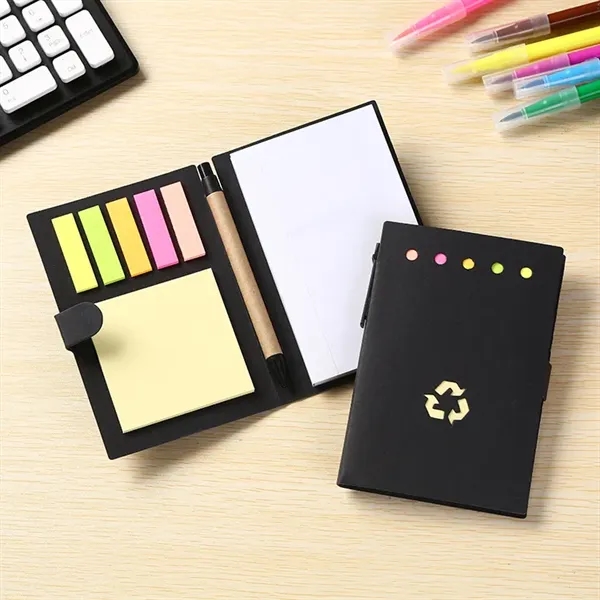4 x 5.8 inch Recycled Note Pad with Sticky Notes, Tabs & Pen - 4 x 5.8 inch Recycled Note Pad with Sticky Notes, Tabs & Pen - Image 4 of 4