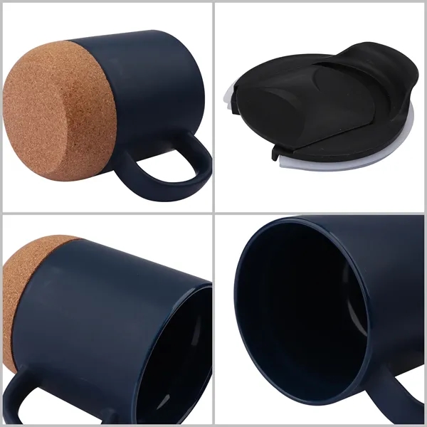 13oz Ceramic Coffee Mugs W/ Cork Bottom & Spill Proof Lid - 13oz Ceramic Coffee Mugs W/ Cork Bottom & Spill Proof Lid - Image 2 of 2