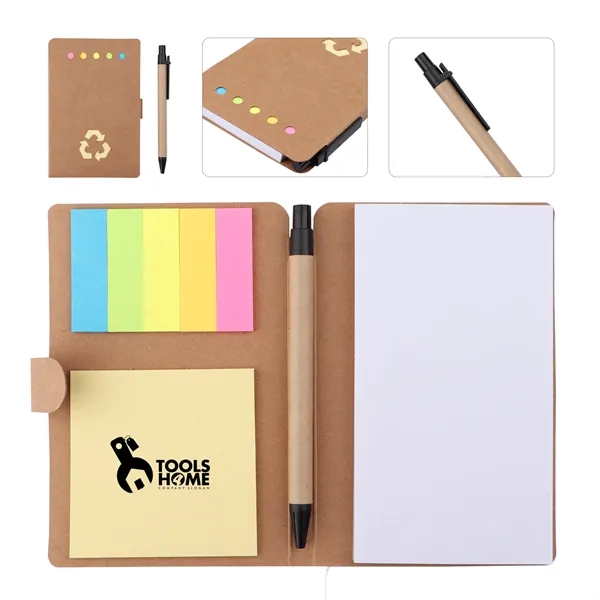 4"x6" Kraft Paper Colored Sticky Notebook With Pen - 4"x6" Kraft Paper Colored Sticky Notebook With Pen - Image 0 of 2