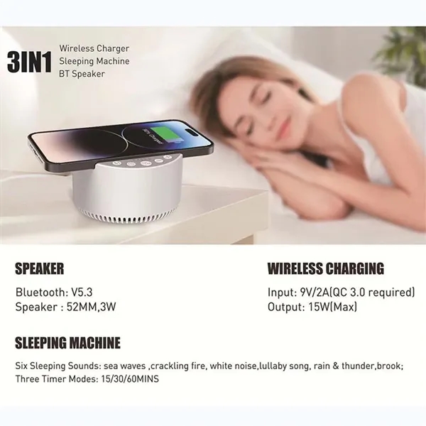 3 in 1 Wireless Charger Sleeping Machine BT Speaker - 3 in 1 Wireless Charger Sleeping Machine BT Speaker - Image 4 of 4