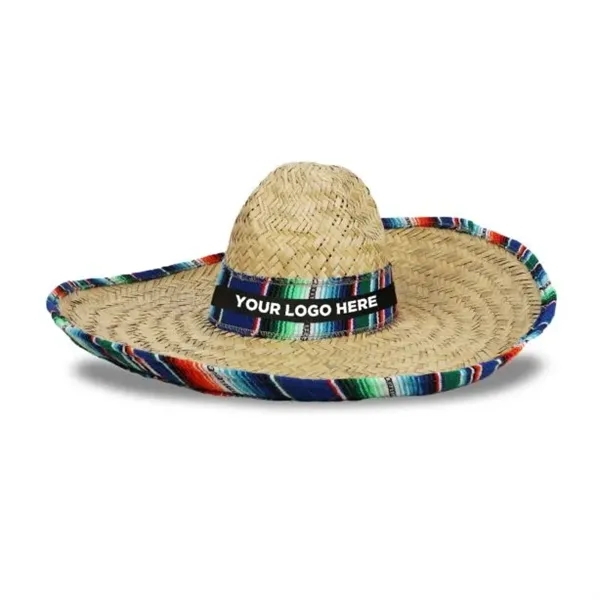 Large Natural Straw Sombrero with Serape Trim - Large Natural Straw Sombrero with Serape Trim - Image 1 of 4