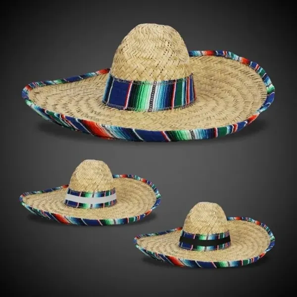 Large Natural Straw Sombrero with Serape Trim - Large Natural Straw Sombrero with Serape Trim - Image 2 of 4