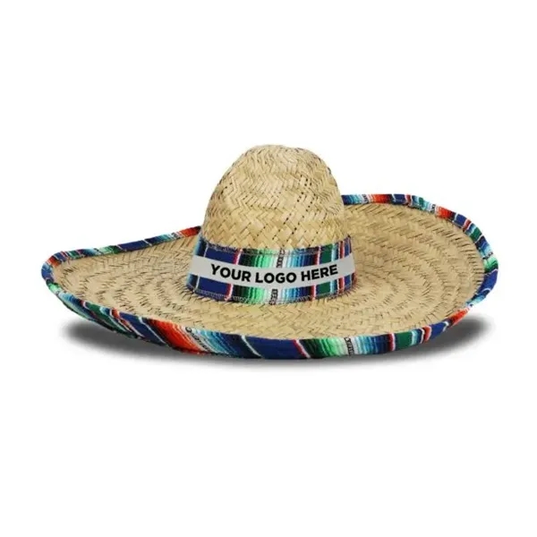 Large Natural Straw Sombrero with Serape Trim - Large Natural Straw Sombrero with Serape Trim - Image 4 of 4