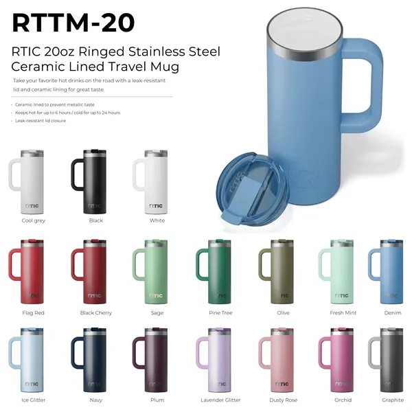 RTIC 20oz Ringed Stainless Steel Ceramic Lined Travel Mugs - RTIC 20oz Ringed Stainless Steel Ceramic Lined Travel Mugs - Image 1 of 52