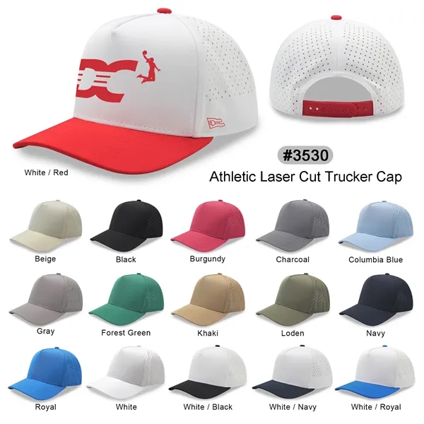 5 Panel Sport Trucker Cap w/Laser Cut Mesh Back - 5 Panel Sport Trucker Cap w/Laser Cut Mesh Back - Image 0 of 48
