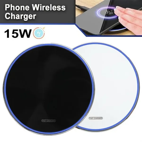 15W Fast Wireless Qi Universal Round Desktop Charging Pad - 15W Fast Wireless Qi Universal Round Desktop Charging Pad - Image 2 of 10