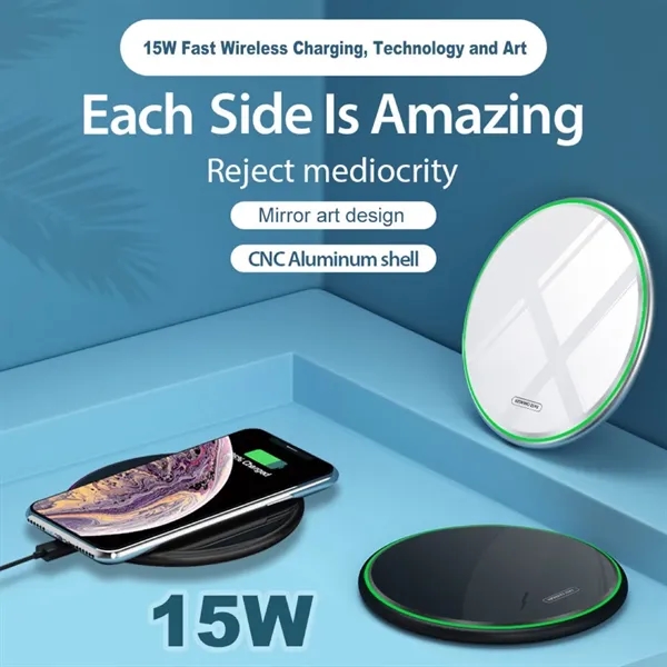 15W Fast Wireless Qi Universal Round Desktop Charging Pad - 15W Fast Wireless Qi Universal Round Desktop Charging Pad - Image 5 of 10