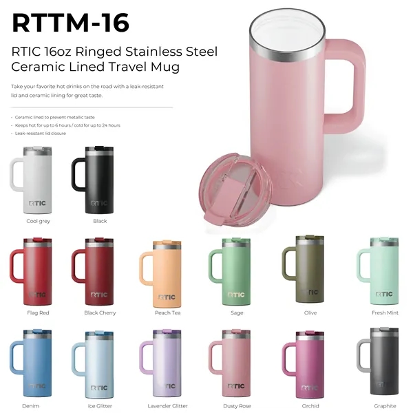 RTIC 16oz Ringed Stainless Steel Ceramic Lined Travel Mugs - RTIC 16oz Ringed Stainless Steel Ceramic Lined Travel Mugs - Image 1 of 43