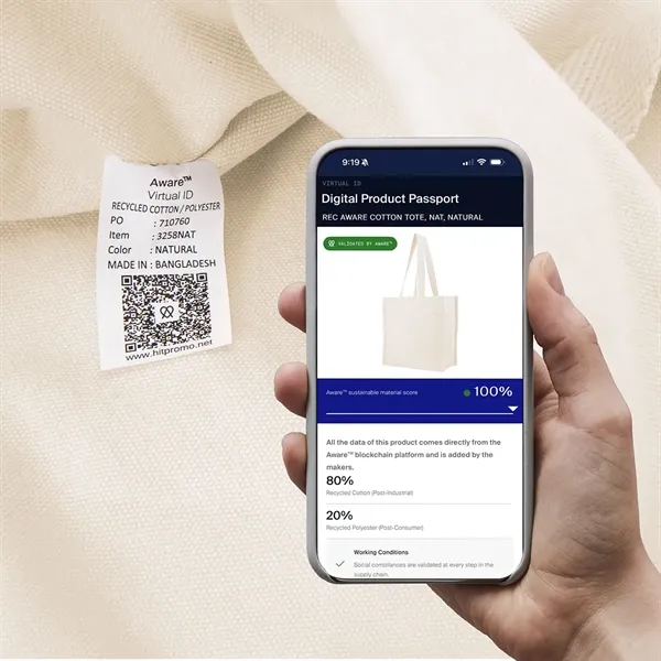 Aware™ 4 Oz. Recycled Cotton Tote Bag - Aware™ 4 Oz. Recycled Cotton Tote Bag - Image 3 of 10