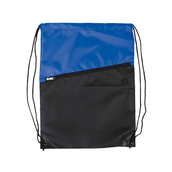 Two-Tone Poly Drawstring Backpack With Zipper - Two-Tone Poly Drawstring Backpack With Zipper - Image 2 of 7