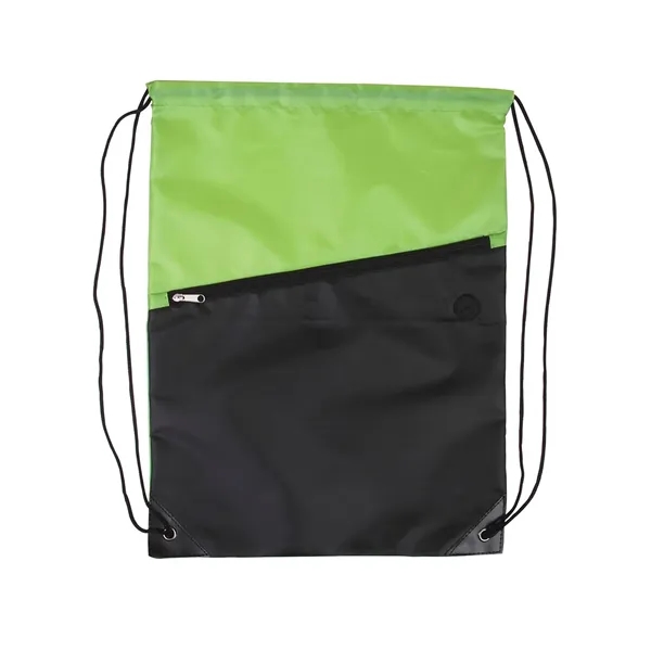 Two-Tone Poly Drawstring Backpack With Zipper - Two-Tone Poly Drawstring Backpack With Zipper - Image 4 of 7