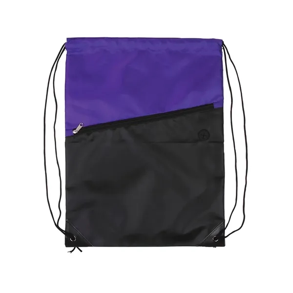 Two-Tone Poly Drawstring Backpack With Zipper - Two-Tone Poly Drawstring Backpack With Zipper - Image 5 of 7