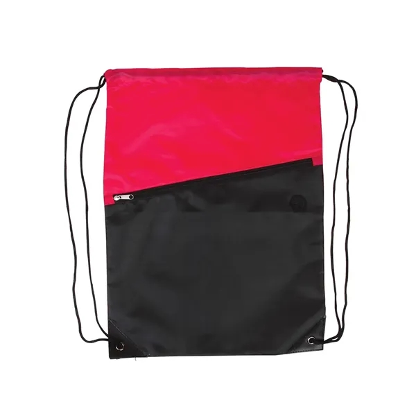 Two-Tone Poly Drawstring Backpack With Zipper - Two-Tone Poly Drawstring Backpack With Zipper - Image 7 of 7