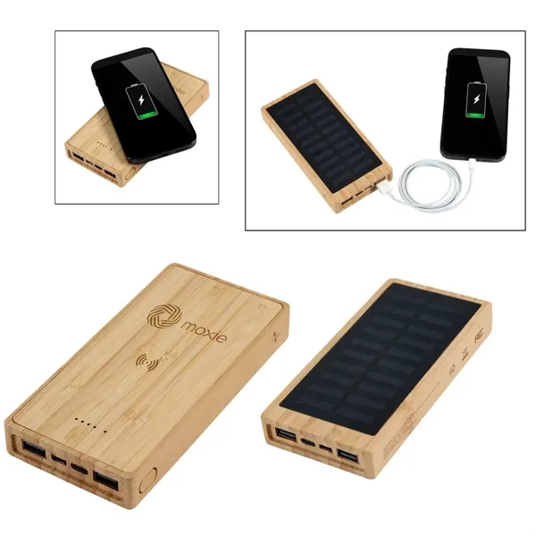 Bamboo 10,000mAh Solar/Wireless Powerbank - Bamboo 10,000mAh Solar/Wireless Powerbank - Image 0 of 16