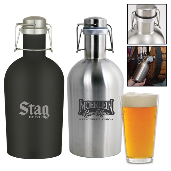 Portland 64 oz. Stainless Steel Beer Growler Jug - Portland 64 oz. Stainless Steel Beer Growler Jug - Image 0 of 2