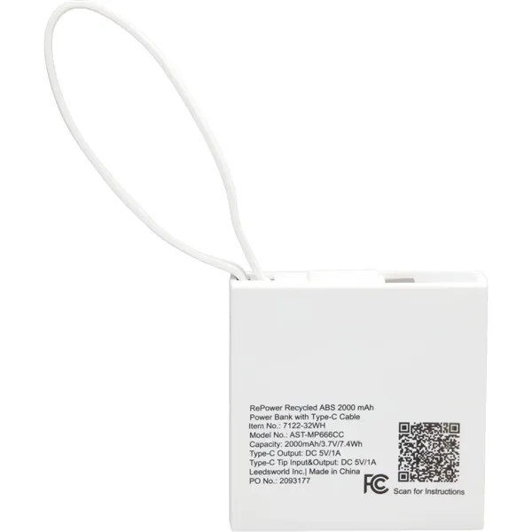 Recycled ABS 2000 mAh Power Bank with Type-C Cable - Recycled ABS 2000 mAh Power Bank with Type-C Cable - Image 14 of 16