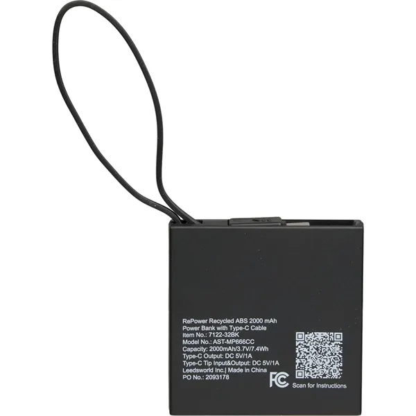 Recycled ABS 2000 mAh Power Bank with Type-C Cable - Recycled ABS 2000 mAh Power Bank with Type-C Cable - Image 7 of 16