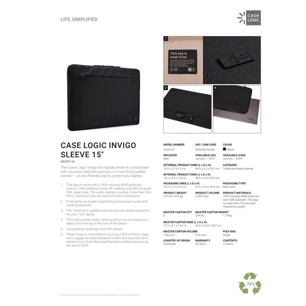 Case Logic Invigo Recycled 16'' Laptop Sleeve - Case Logic Invigo Recycled 16'' Laptop Sleeve - Image 8 of 8