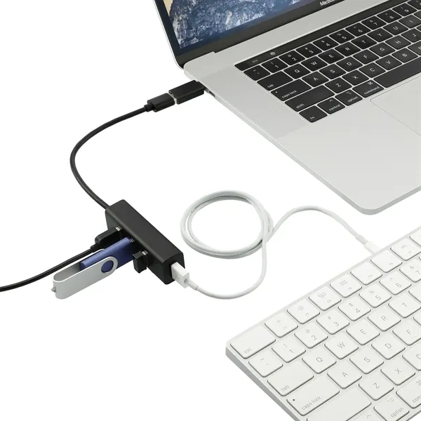 Aluminum 4-Port USB 3.0 Hub with Type C Adapter - Aluminum 4-Port USB 3.0 Hub with Type C Adapter - Image 2 of 3