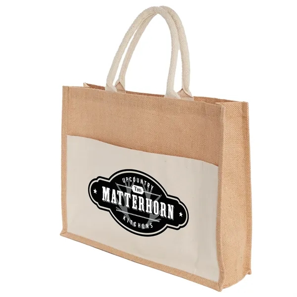 Jute Shopper Tote with Recycled Cotton Pocket - Jute Shopper Tote with Recycled Cotton Pocket - Image 2 of 9