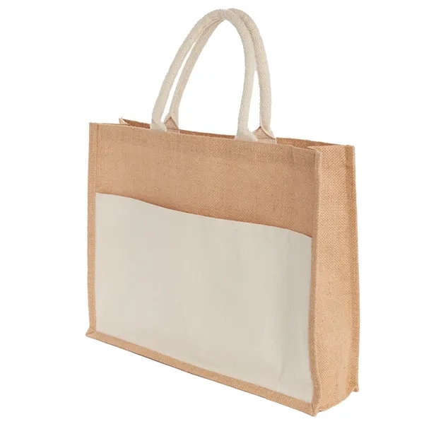 Jute Shopper Tote with Recycled Cotton Pocket - Jute Shopper Tote with Recycled Cotton Pocket - Image 4 of 9