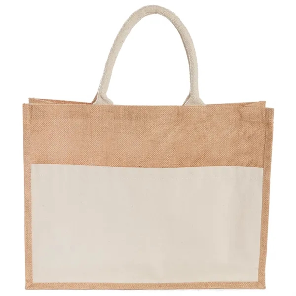 Jute Shopper Tote with Recycled Cotton Pocket - Jute Shopper Tote with Recycled Cotton Pocket - Image 6 of 9