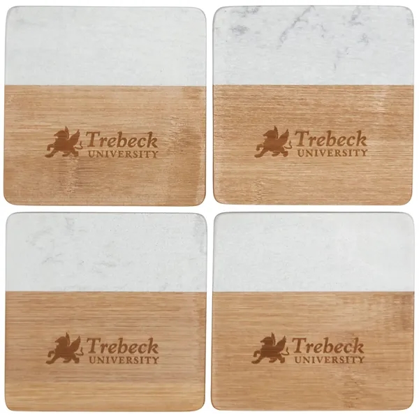 Custom Marble and Bamboo Coaster Set