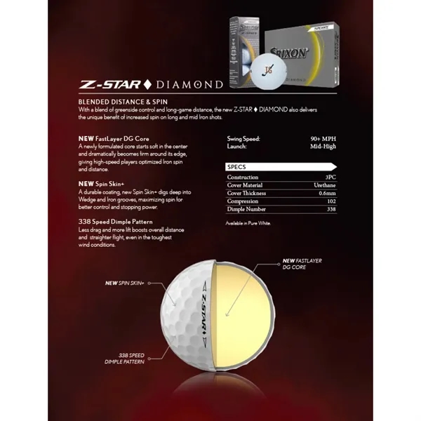 Srixon Z-STAR DIAMOND Golf Balls - 3 Pack - Srixon Z-STAR DIAMOND Golf Balls - 3 Pack - Image 3 of 6