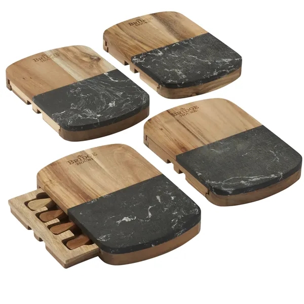 Black Marble Cheese Board Set with Knives - Black Marble Cheese Board Set with Knives - Image 6 of 10