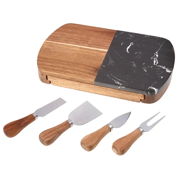 Black Marble Cheese Board Set with Knives - Black Marble Cheese Board Set with Knives - Image 7 of 10