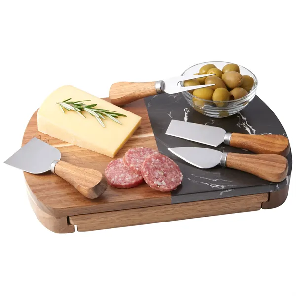 Black Marble Cheese Board Set with Knives - Black Marble Cheese Board Set with Knives - Image 10 of 10