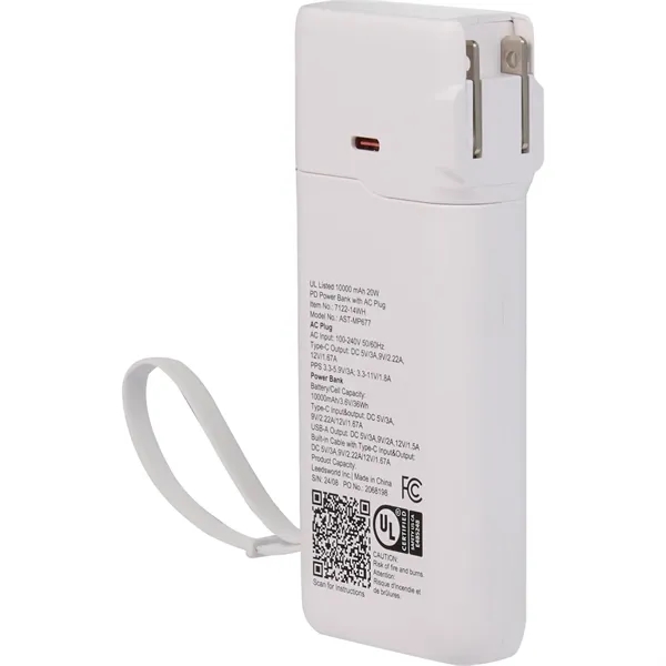 UL Listed 10,000 mAh 20W PD Power Bank with AC Plu - UL Listed 10,000 mAh 20W PD Power Bank with AC Plu - Image 5 of 8