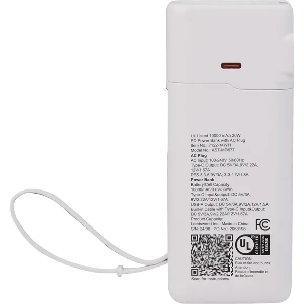 UL Listed 10,000 mAh 20W PD Power Bank with AC Plu - UL Listed 10,000 mAh 20W PD Power Bank with AC Plu - Image 2 of 8